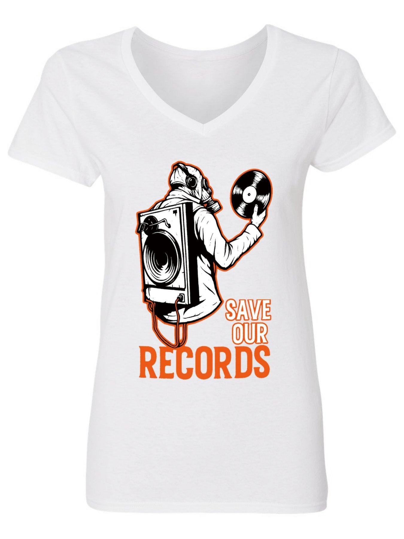 V-neck Women's Cotton T-shirt SAVE OUR RECORDS