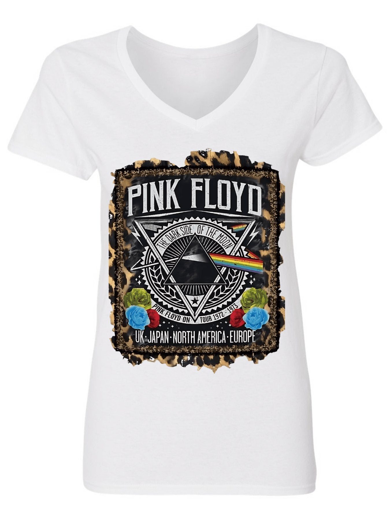 V-neck Women's Cotton T-shirt PINK FLOYD