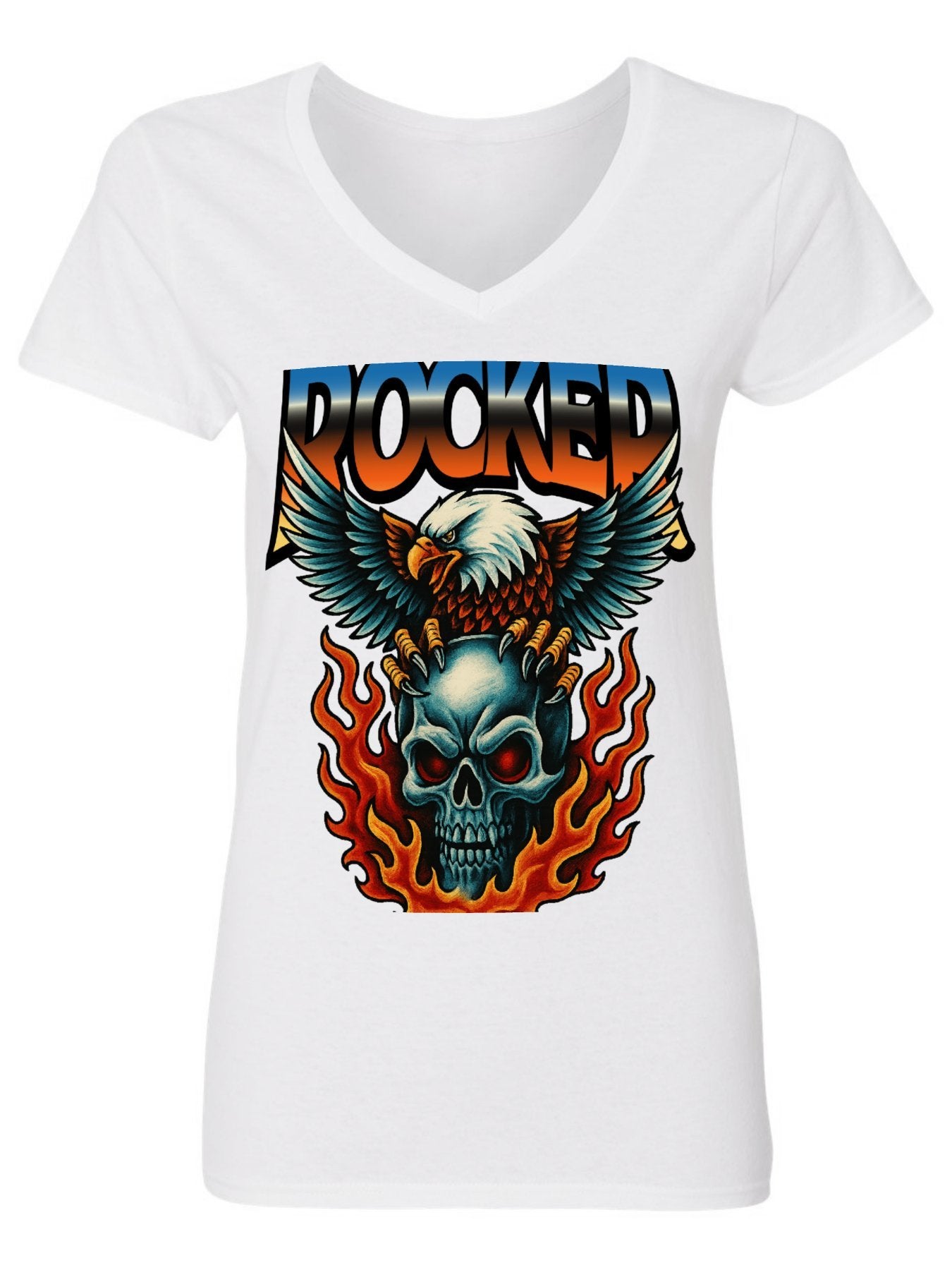 V-neck Women's Cotton T-shirt ROCKED