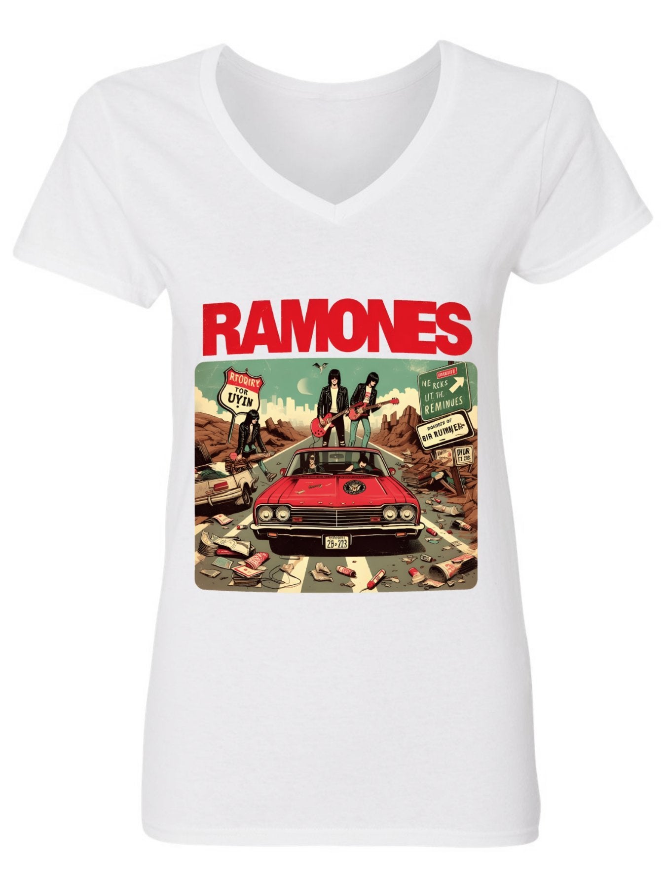 V-neck Women's Cotton T-shirt RAMONES4