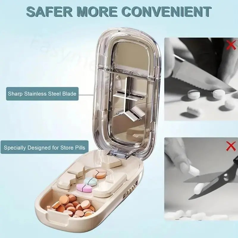 Upgrade-Designed Compact Pill Splitter Box-3-in-1 Medicine Cutter for 1/4 1/2 & 1/3 Doses