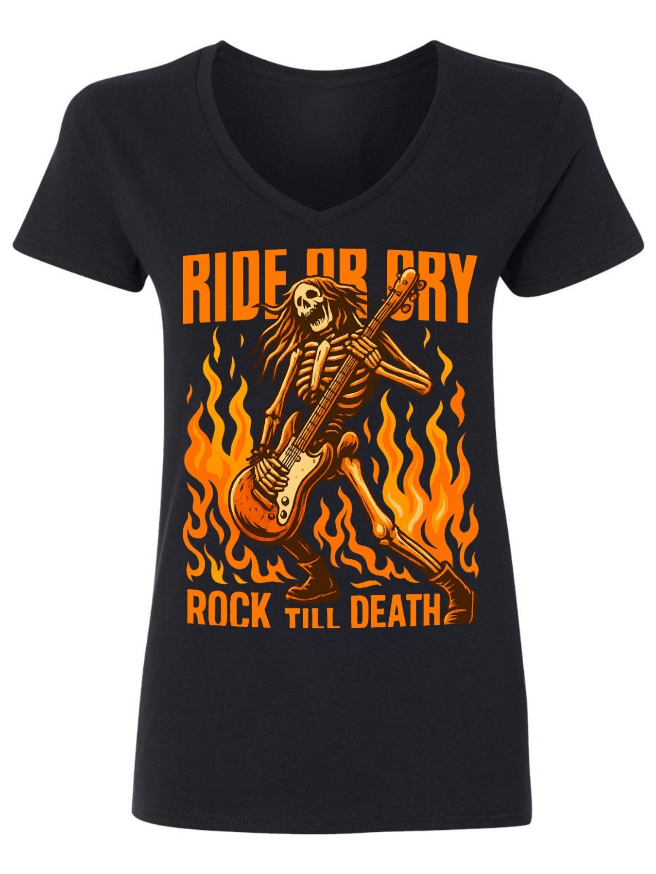 V-neck Women's Cotton T-shirt ROCK TILL DEATH