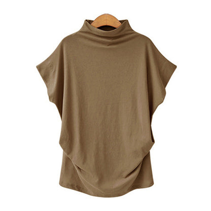 Temperament Commute Large Size Women's Half Turtleneck Batwing Sleeve Solid Color Polyester Top