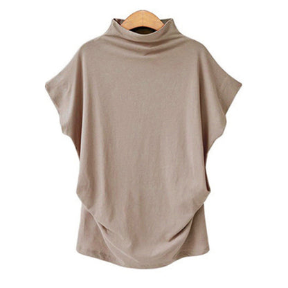 Temperament Commute Large Size Women's Half Turtleneck Batwing Sleeve Solid Color Polyester Top