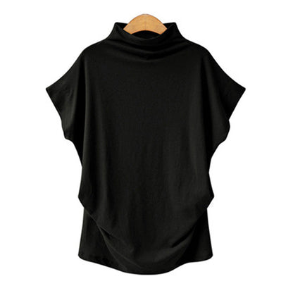 Temperament Commute Large Size Women's Half Turtleneck Batwing Sleeve Solid Color Polyester Top