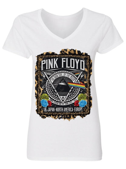 V-neck Women's Cotton T-shirt PINK FLOYD