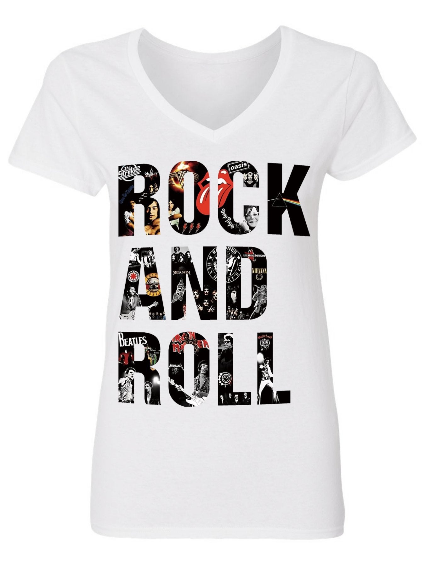 V-neck Women's Cotton T-shirt ROCK AND ROLL
