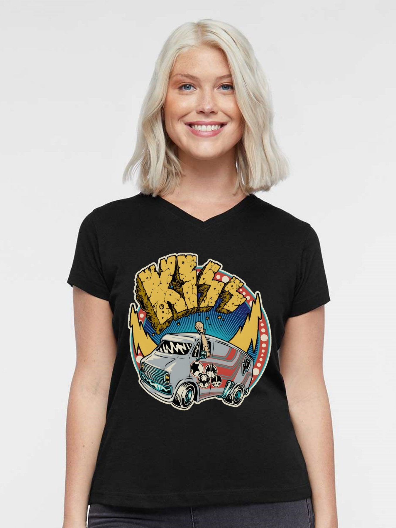 V-neck Women's Cotton T-shirt KISS