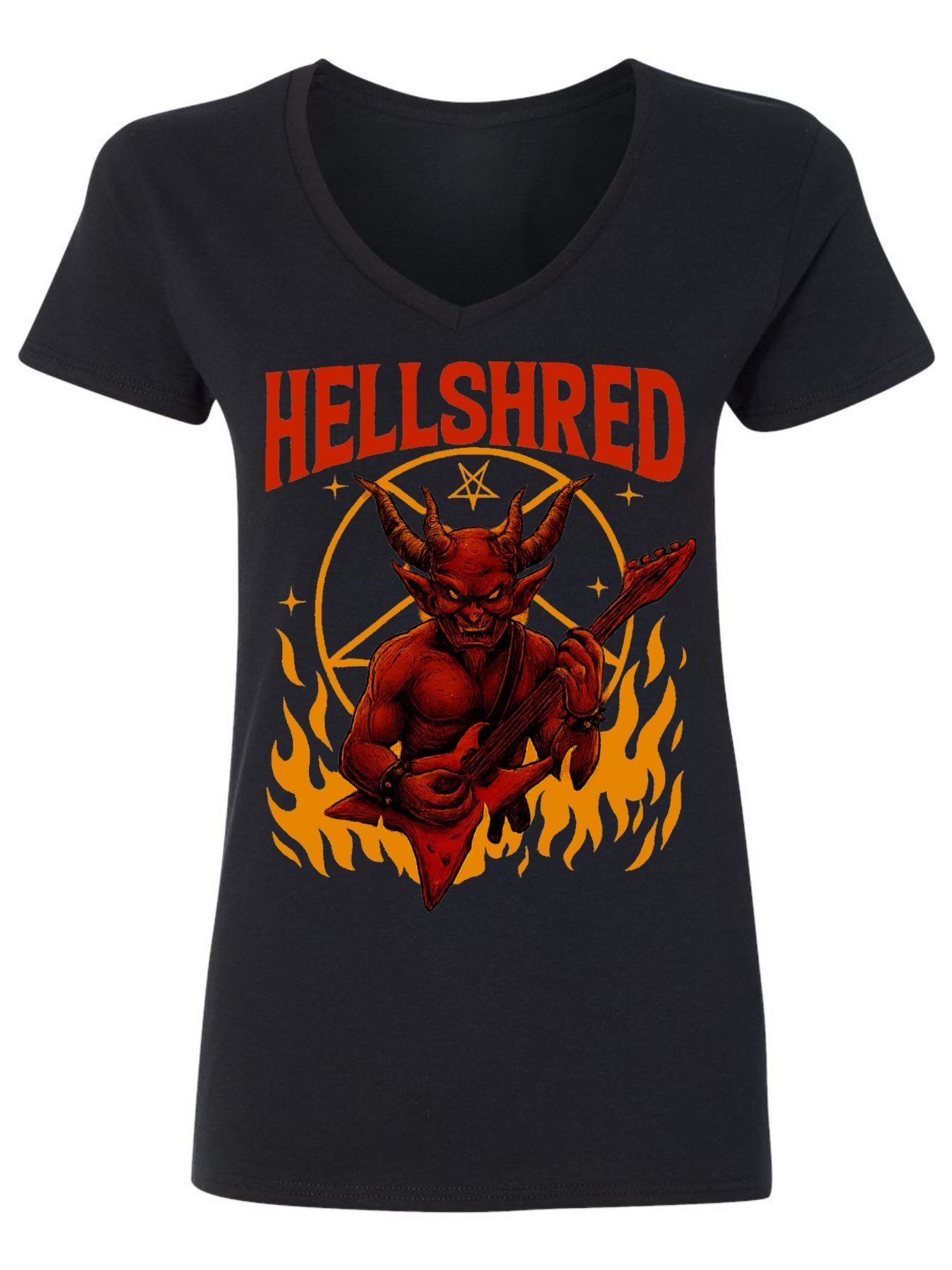 V-neck Women's Cotton T-shirt HELL SHRED