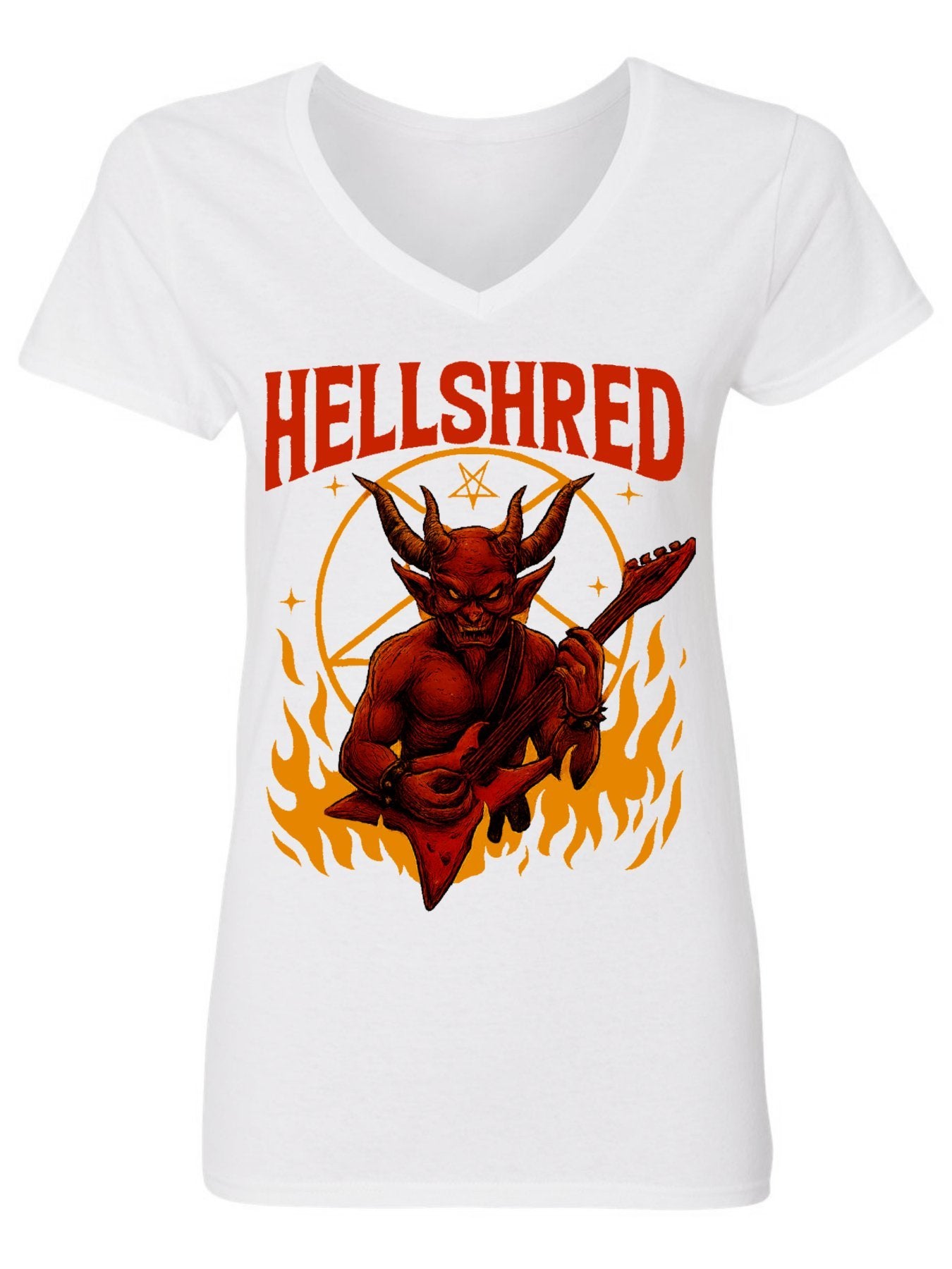 V-neck Women's Cotton T-shirt HELL SHRED