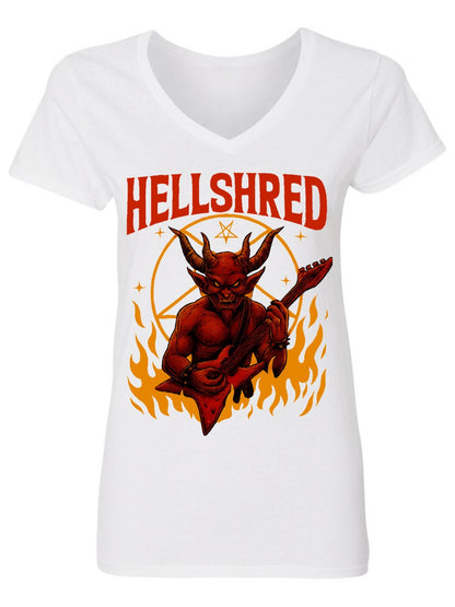 V-neck Women's Cotton T-shirt HELL SHRED