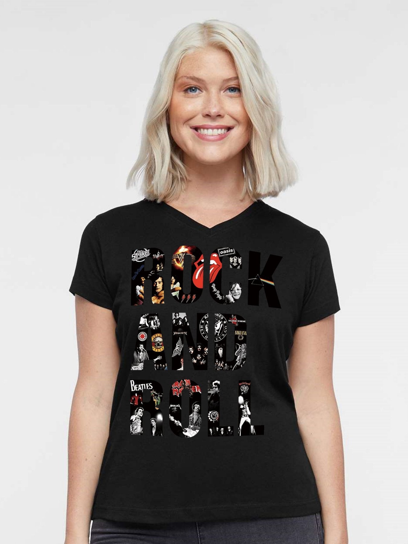 V-neck Women's Cotton T-shirt ROCK AND ROLL