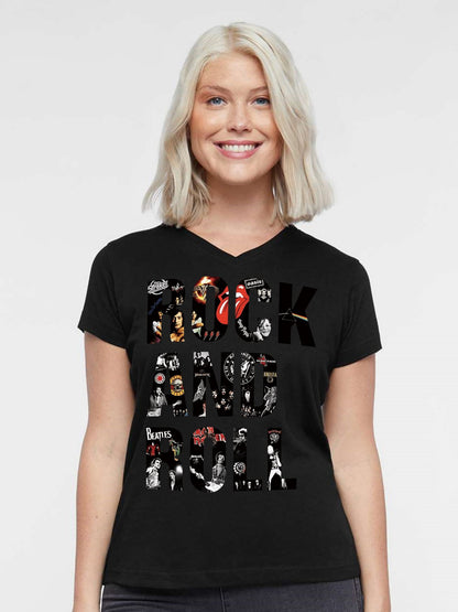 V-neck Women's Cotton T-shirt ROCK AND ROLL