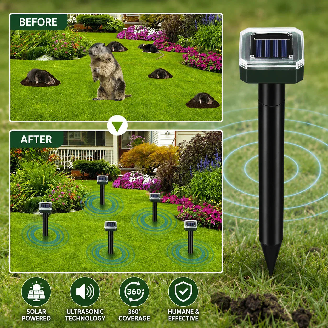 Solar Powered Waterproof Screw Mole Repellent
