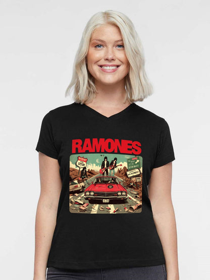 V-neck Women's Cotton T-shirt RAMONES4