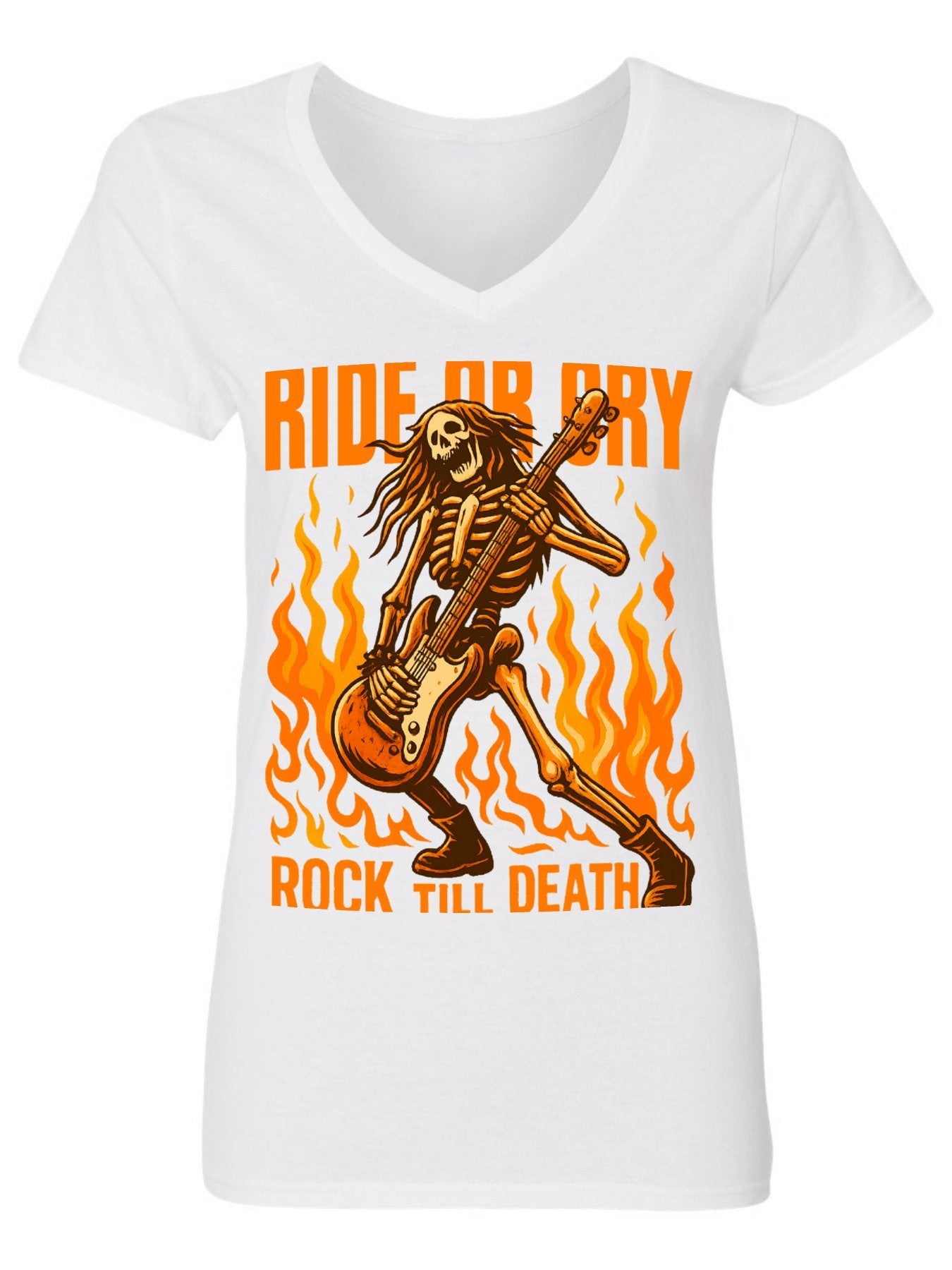 V-neck Women's Cotton T-shirt ROCK TILL DEATH