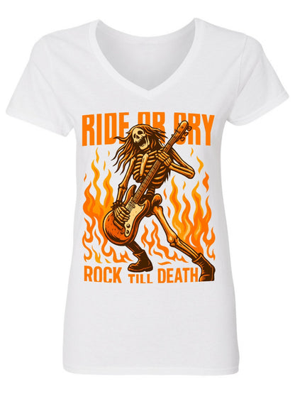 V-neck Women's Cotton T-shirt ROCK TILL DEATH