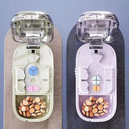 Upgrade-Designed Compact Pill Splitter Box-3-in-1 Medicine Cutter for 1/4 1/2 & 1/3 Doses