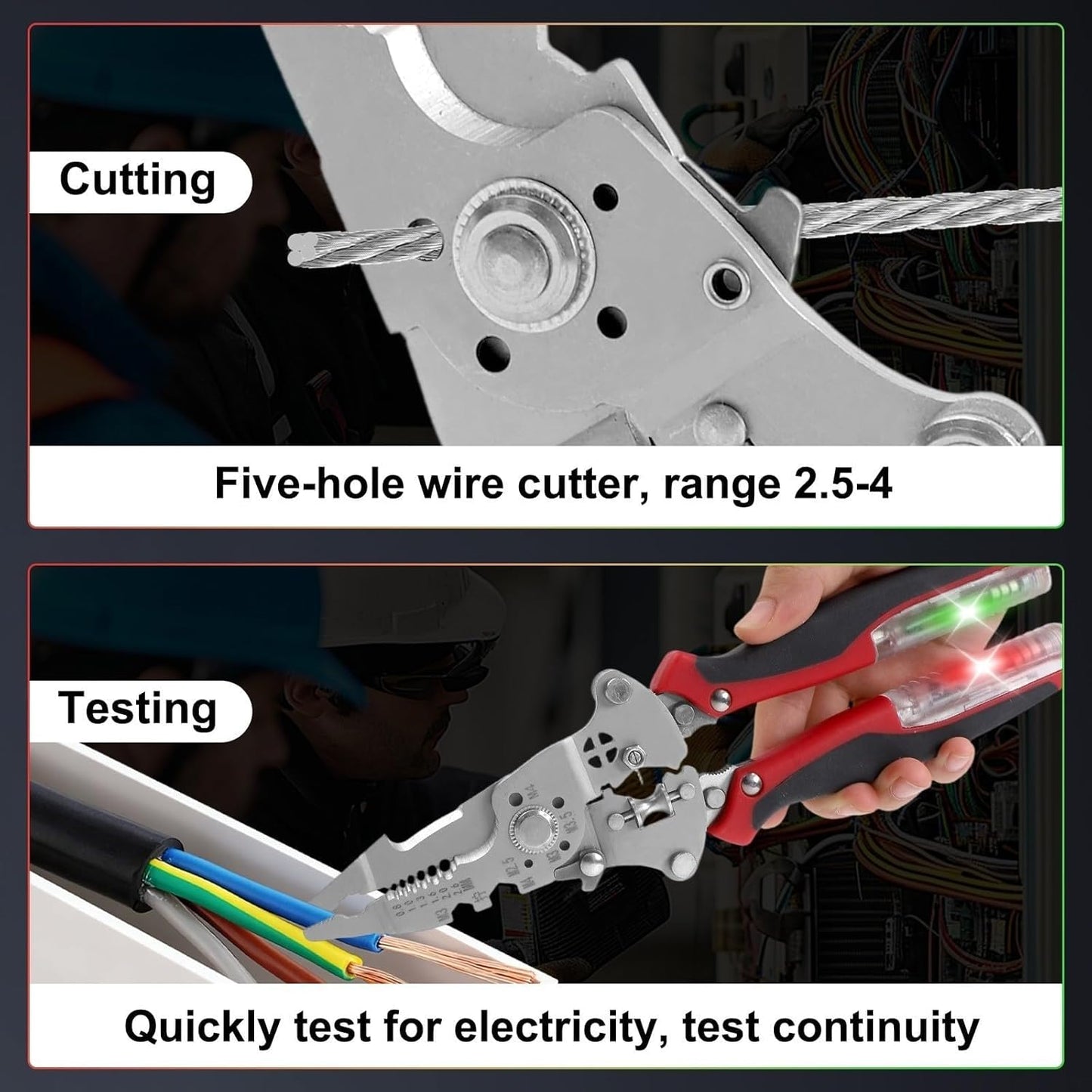 Multifunctional Wire Stripper with Electrical Testing 11-IN-1 Wire Stripping Tool for Electrical Repair & DIY (Black & Red)