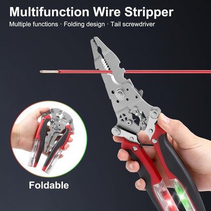 Multifunctional Wire Stripper with Electrical Testing 11-IN-1 Wire Stripping Tool for Electrical Repair & DIY (Black & Red)