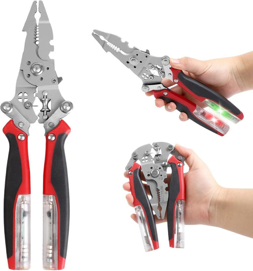Multifunctional Wire Stripper with Electrical Testing 11-IN-1 Wire Stripping Tool for Electrical Repair & DIY (Black & Red)