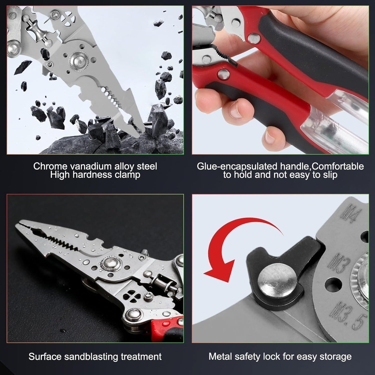 Multifunctional Wire Stripper with Electrical Testing 11-IN-1 Wire Stripping Tool for Electrical Repair & DIY (Black & Red)