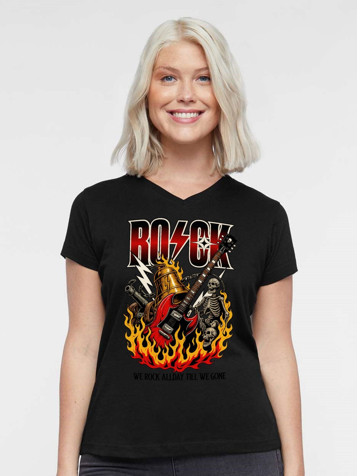 V-neck Women's Cotton T-shirt ROCK-WE ROCK ALLDAY TILL WE GONE