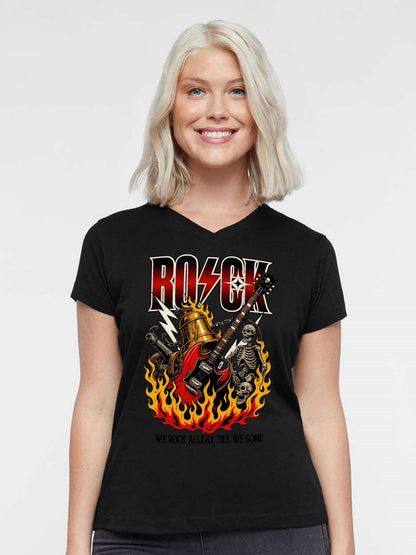 V-neck Women's Cotton T-shirt ROCK-WE ROCK ALLDAY TILL WE GONE