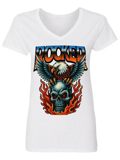 V-neck Women's Cotton T-shirt ROCKED