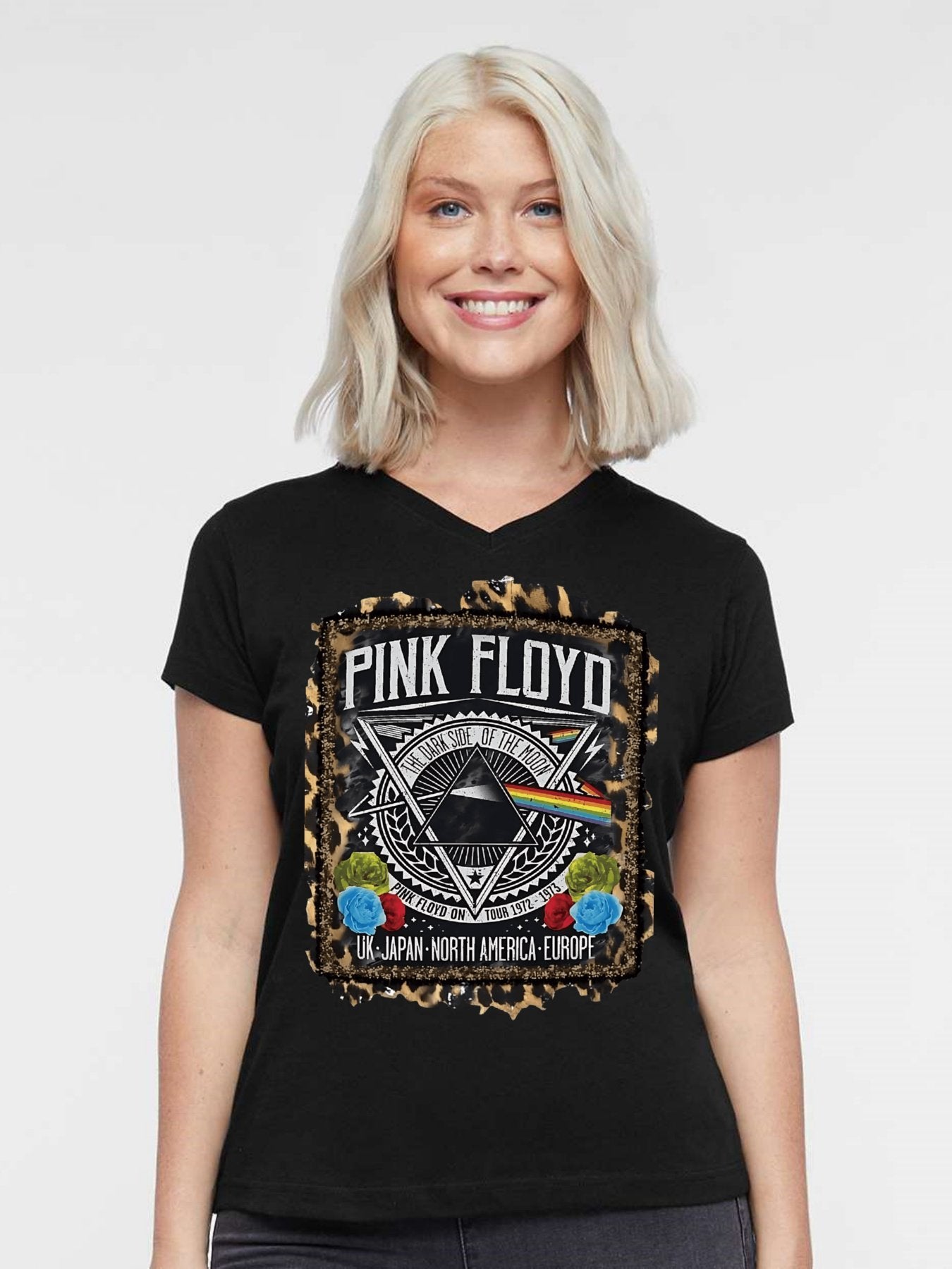 V-neck Women's Cotton T-shirt PINK FLOYD
