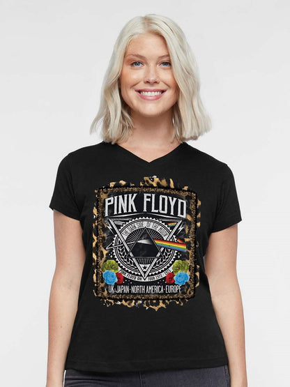 V-neck Women's Cotton T-shirt PINK FLOYD