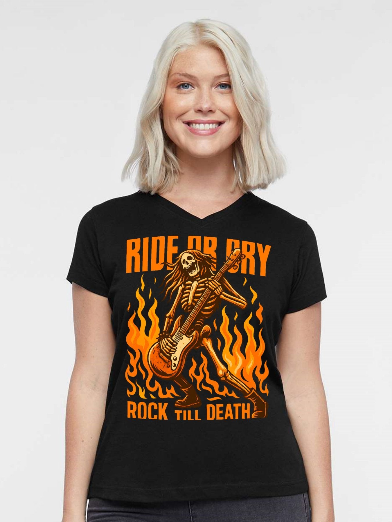 V-neck Women's Cotton T-shirt ROCK TILL DEATH