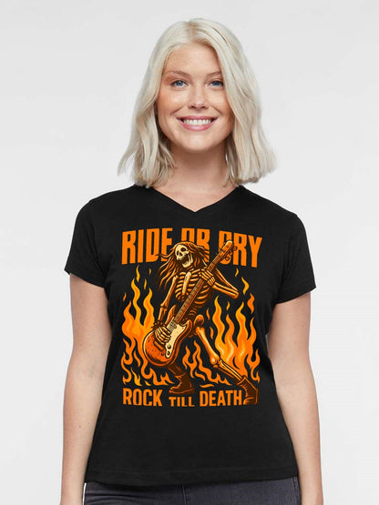 V-neck Women's Cotton T-shirt ROCK TILL DEATH