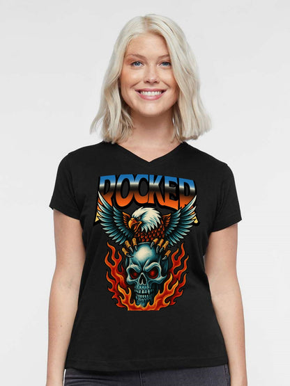 V-neck Women's Cotton T-shirt ROCKED