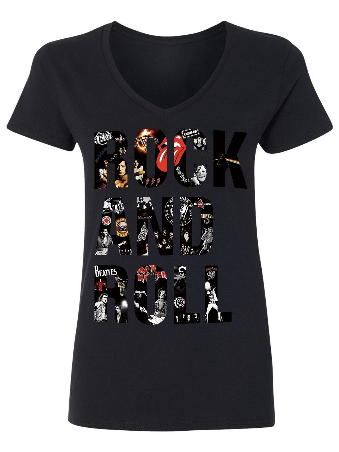V-neck Women's Cotton T-shirt ROCK AND ROLL