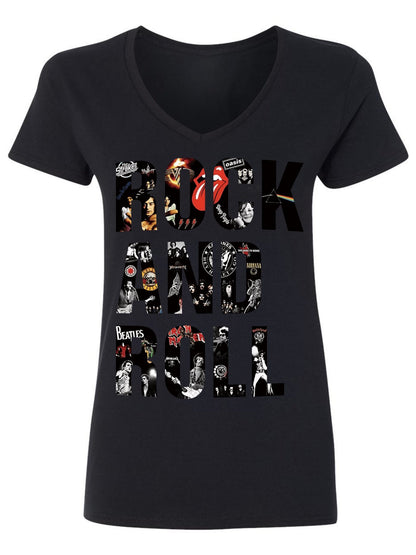 V-neck Women's Cotton T-shirt ROCK AND ROLL