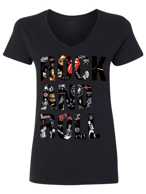 V-neck Women's Cotton T-shirt ROCK AND ROLL