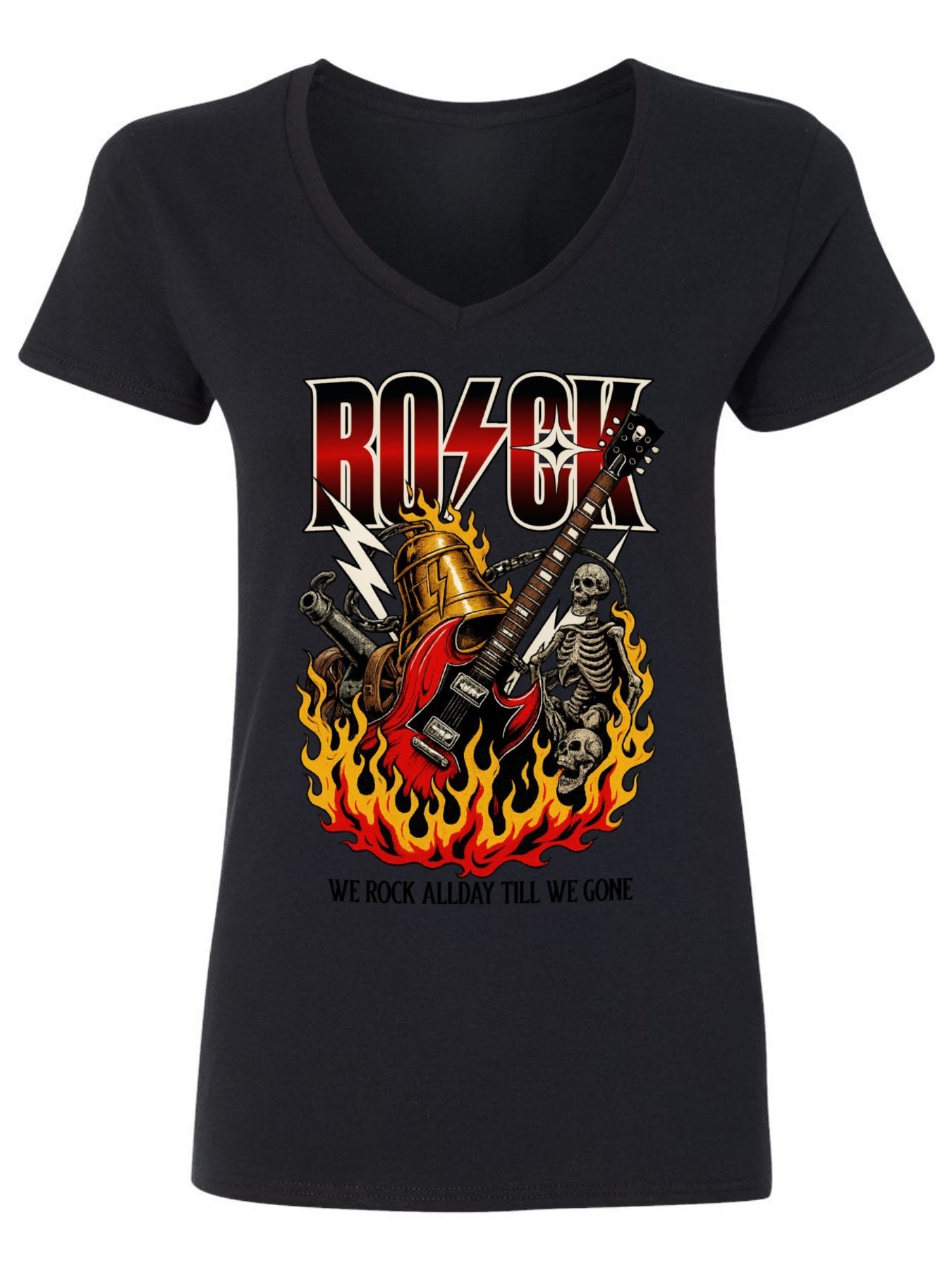 V-neck Women's Cotton T-shirt ROCK-WE ROCK ALLDAY TILL WE GONE