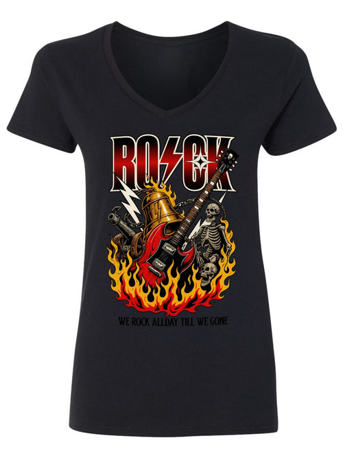 V-neck Women's Cotton T-shirt ROCK-WE ROCK ALLDAY TILL WE GONE