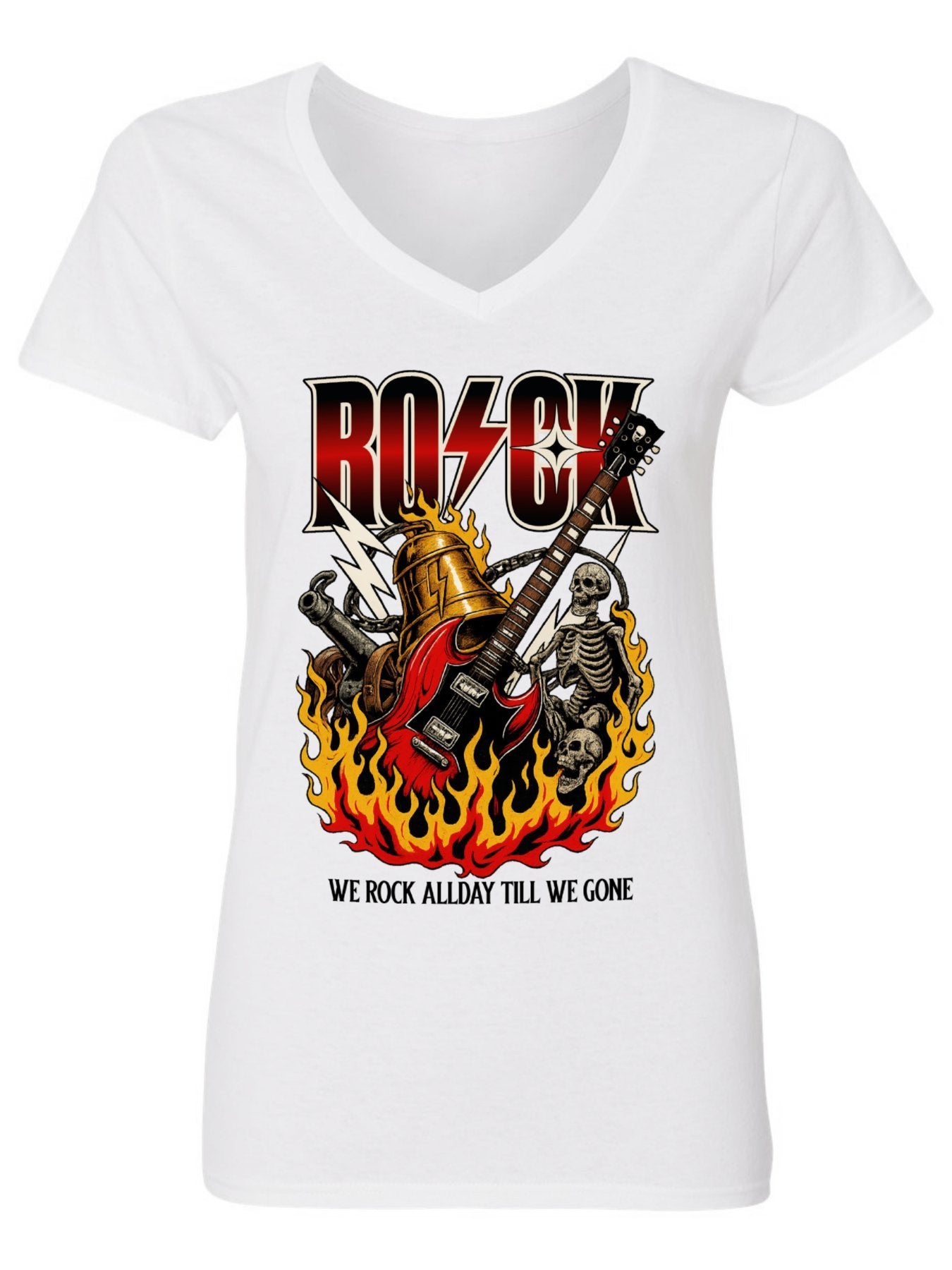 V-neck Women's Cotton T-shirt ROCK-WE ROCK ALLDAY TILL WE GONE