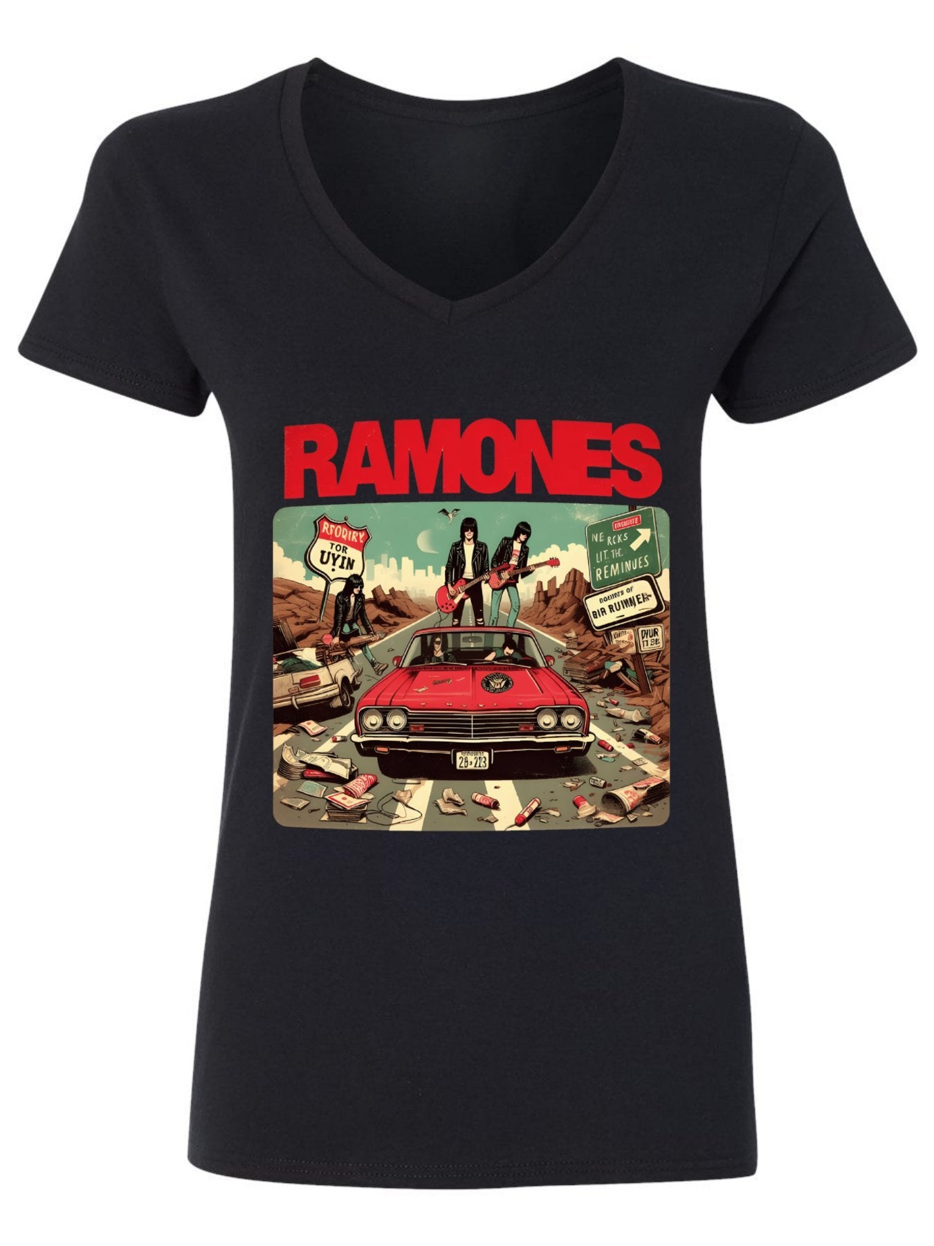 V-neck Women's Cotton T-shirt RAMONES4
