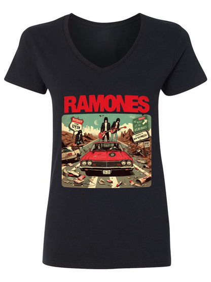 V-neck Women's Cotton T-shirt RAMONES4
