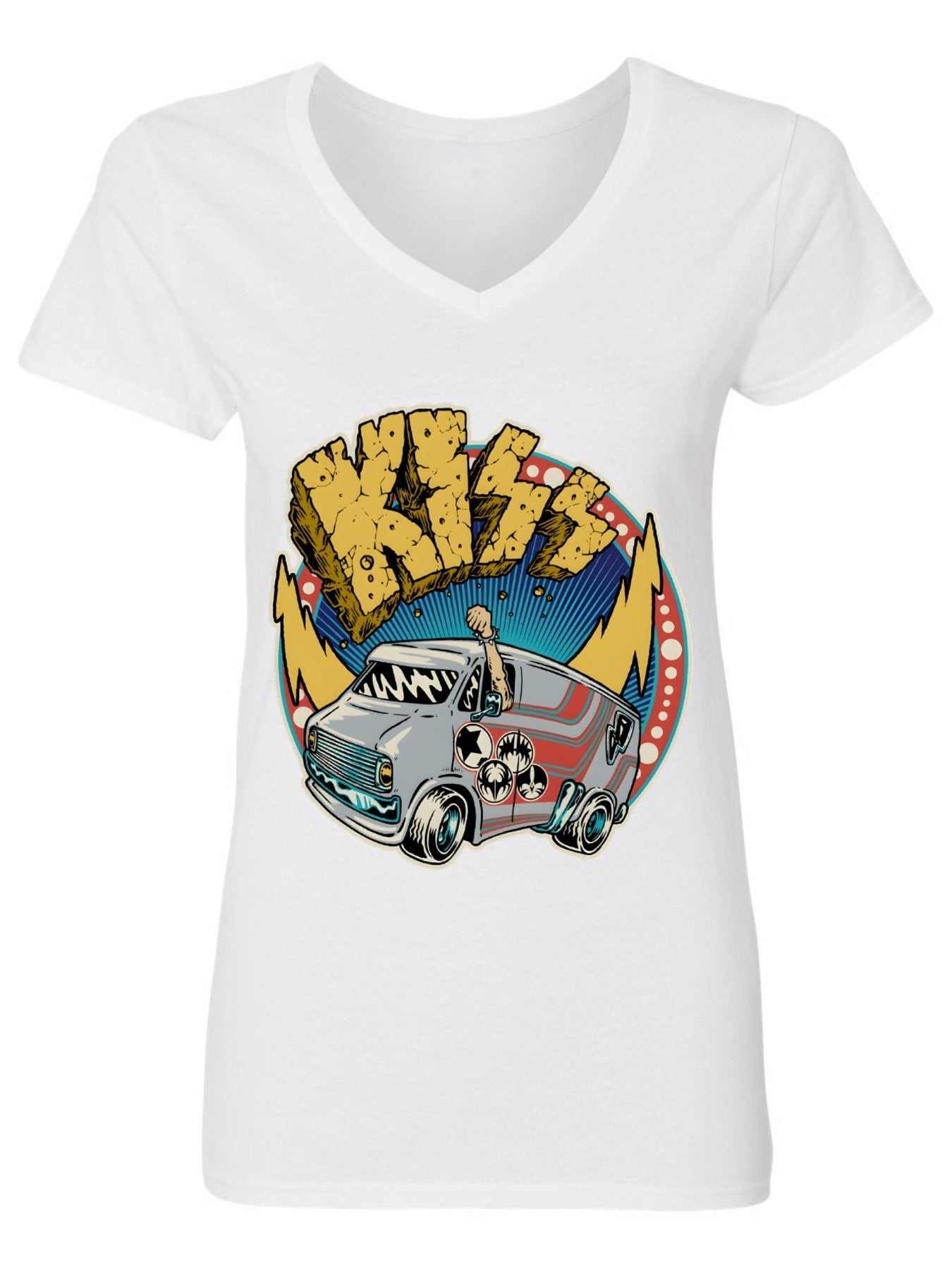 V-neck Women's Cotton T-shirt KISS