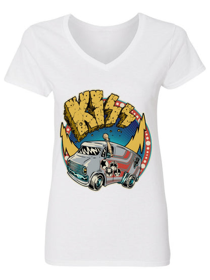 V-neck Women's Cotton T-shirt KISS