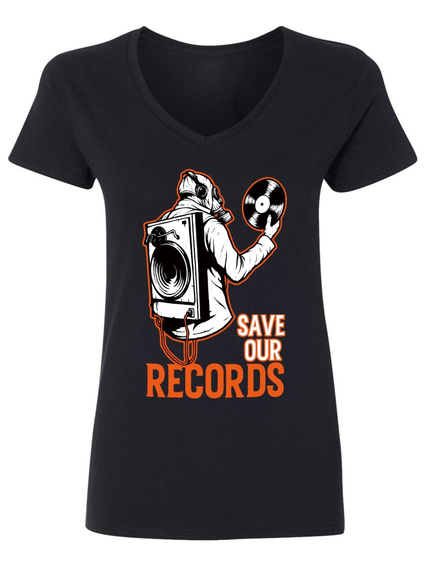 V-neck Women's Cotton T-shirt SAVE OUR RECORDS