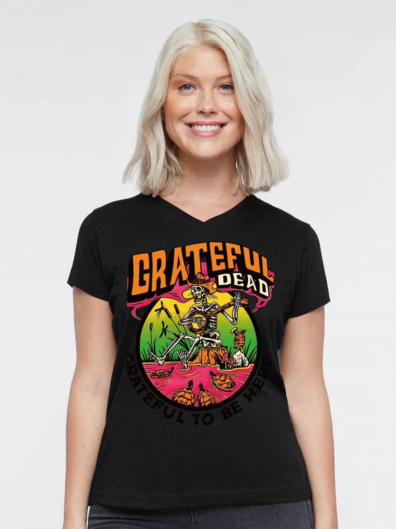 V-neck Women's Cotton T-shirt GRATEFUL DEAD
