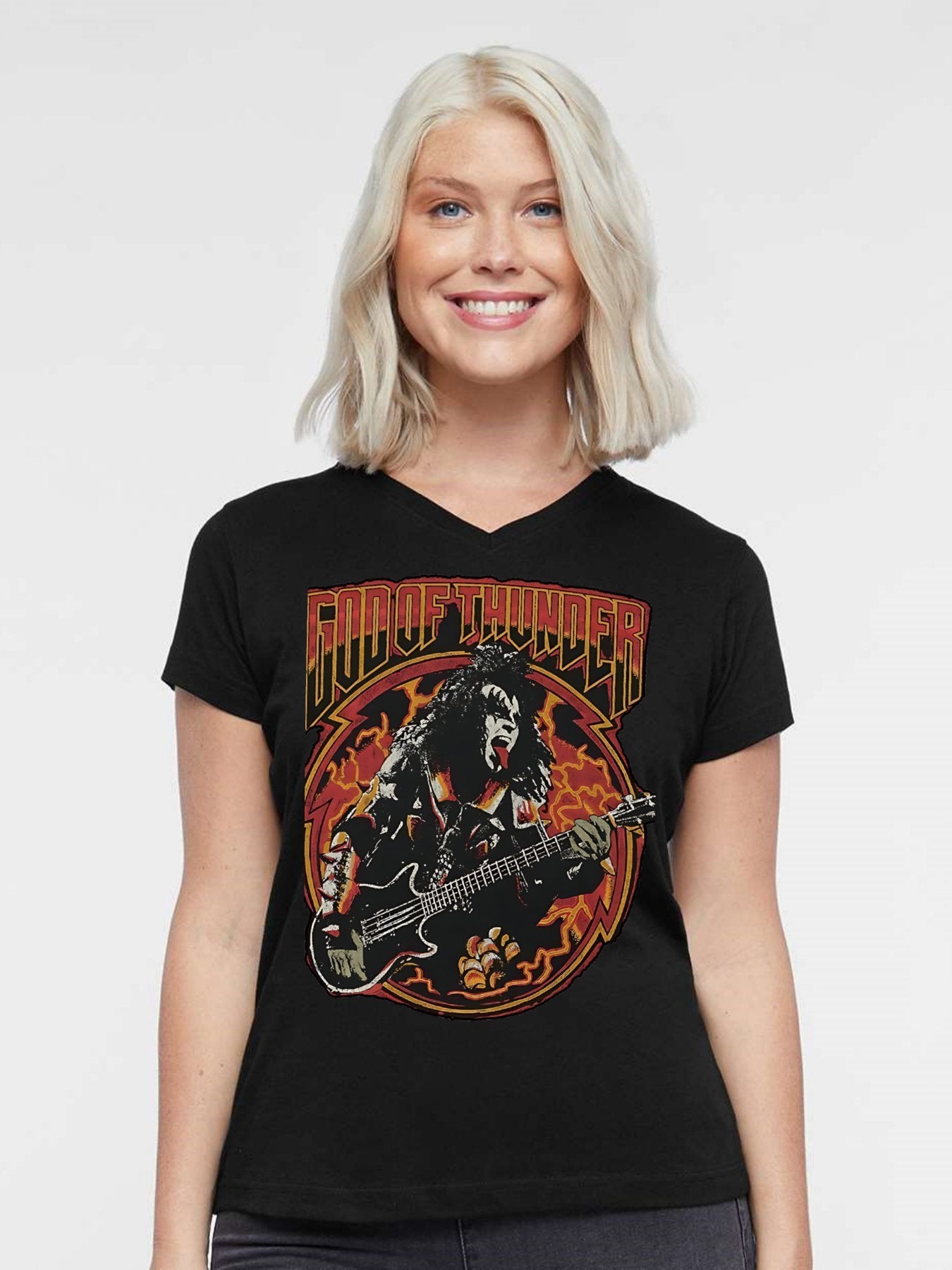 V-neck Women's Cotton T-shirt God of Thunder