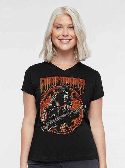 V-neck Women's Cotton T-shirt God of Thunder