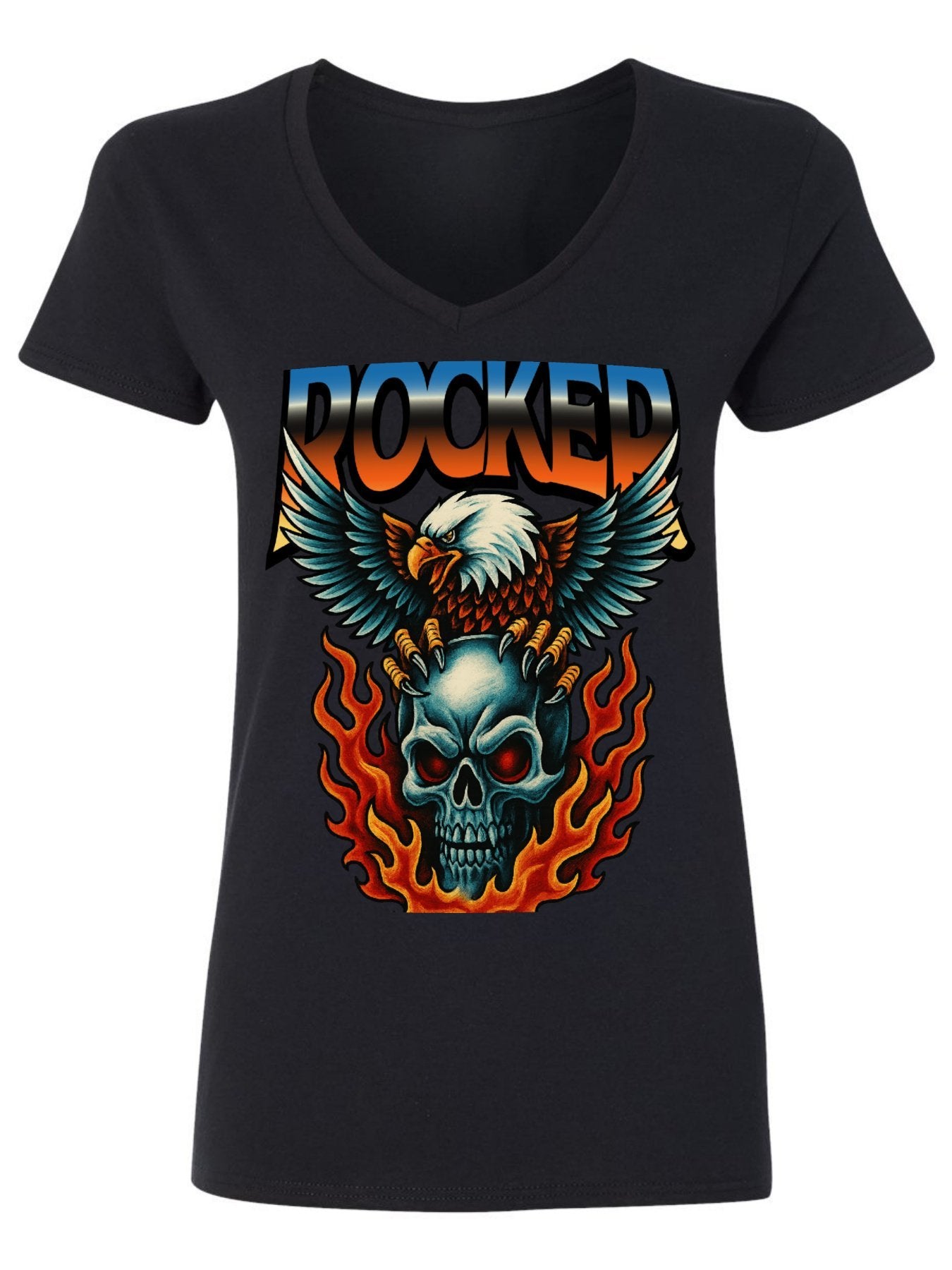 V-neck Women's Cotton T-shirt ROCKED