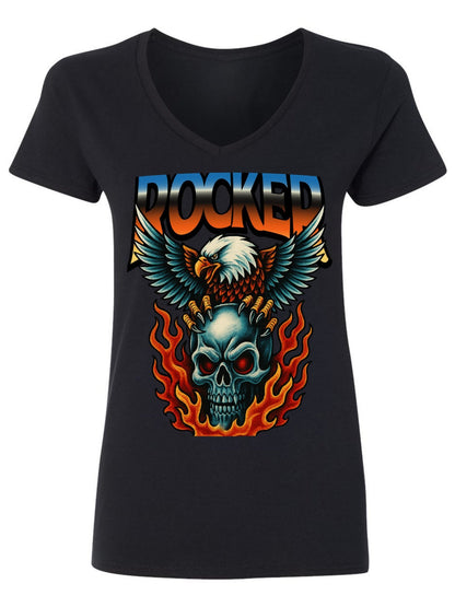 V-neck Women's Cotton T-shirt ROCKED